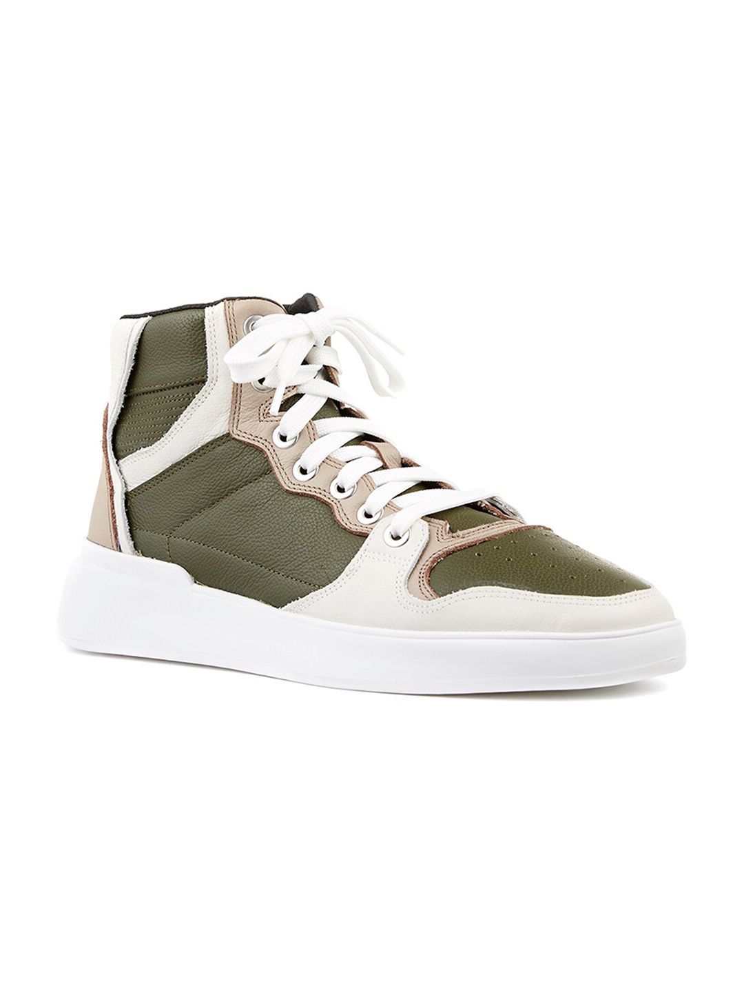 

FREESOUL Colourblocked Lace-Up High-Top Leather Sneakers, White