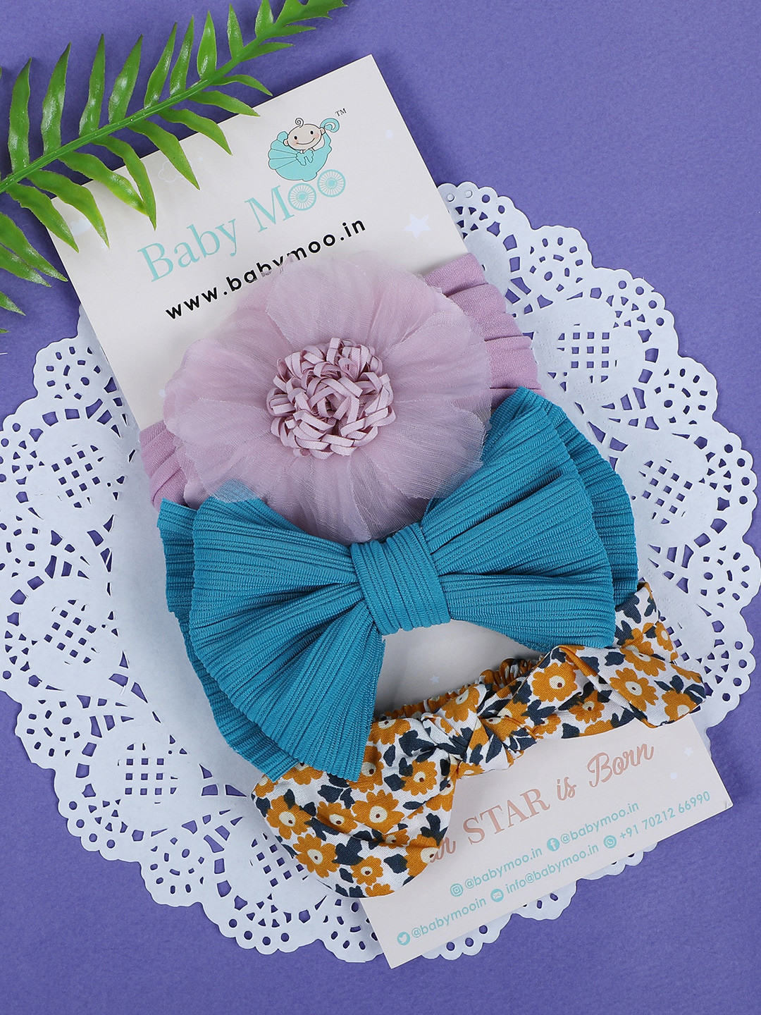 

Baby Moo Girls Set Of 3 Bow Detailed Headband, Blue