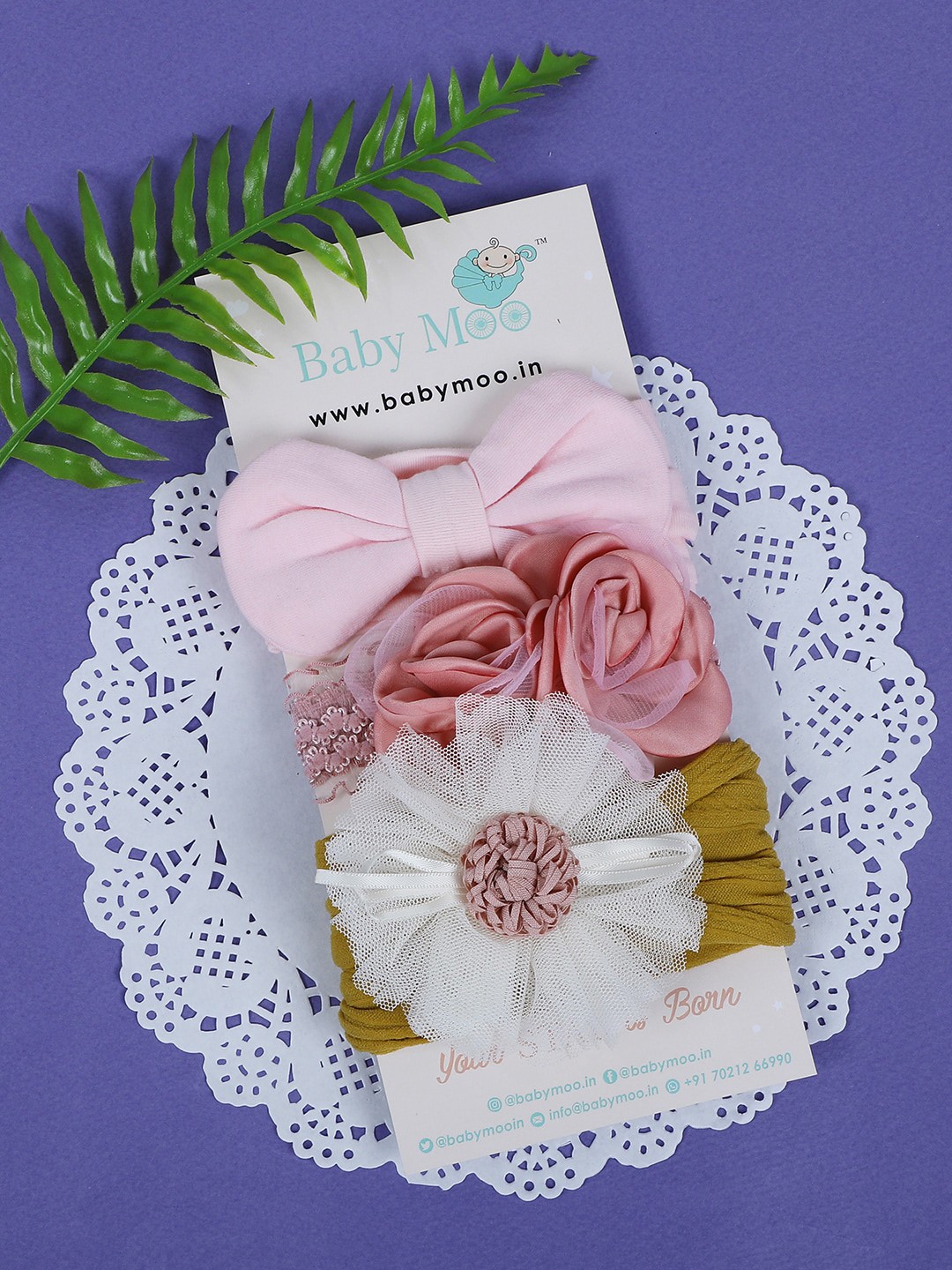 

Baby Moo Girls Set Of 3 Flower & Bow Designed Hair Accessory, Pink