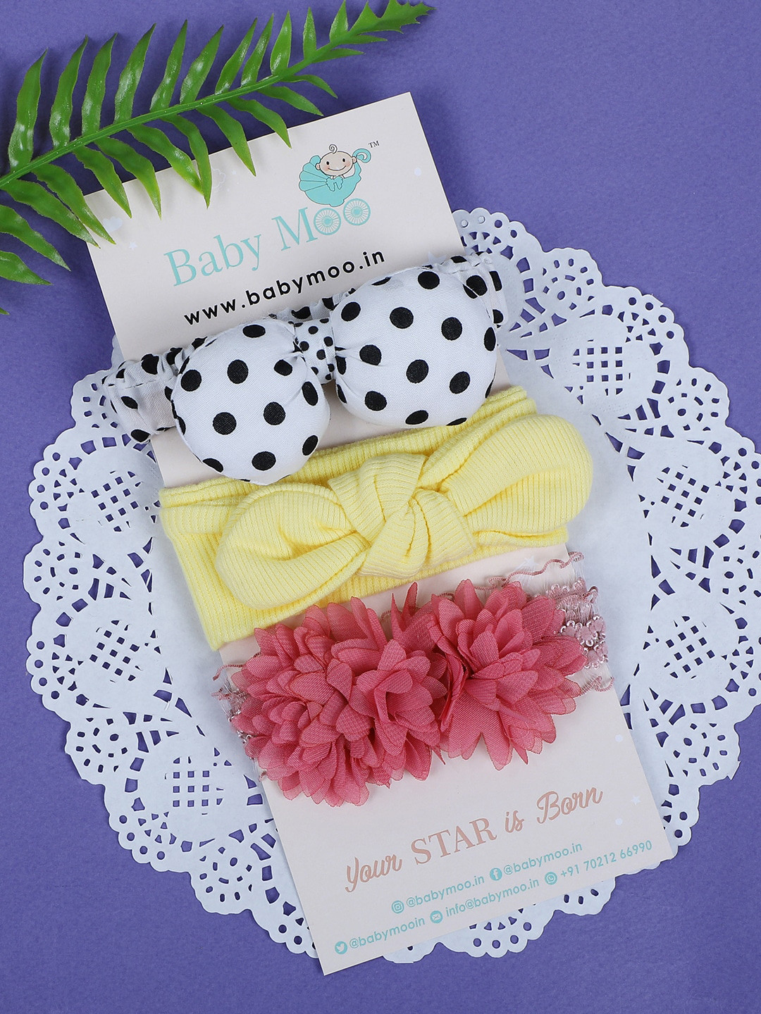 

Baby Moo Girls Set Of 3 Bow & Flower Designed Headband, White