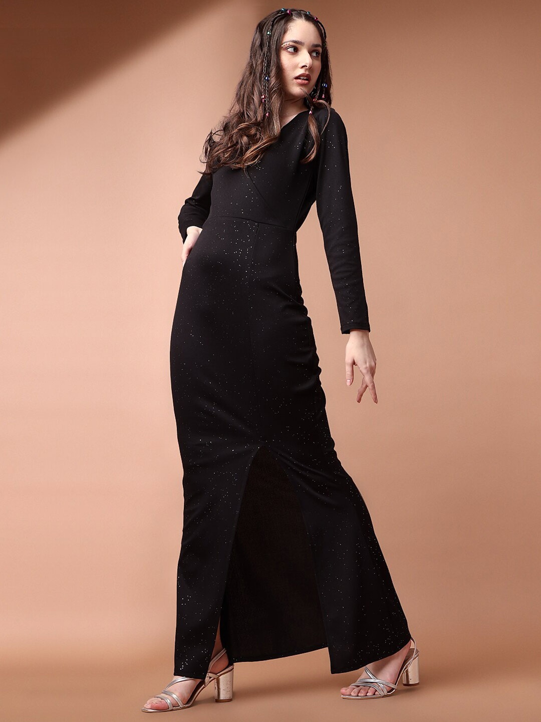 

Ekta Textiles V-Neck Regular Sleeves A-Line Dress, Black
