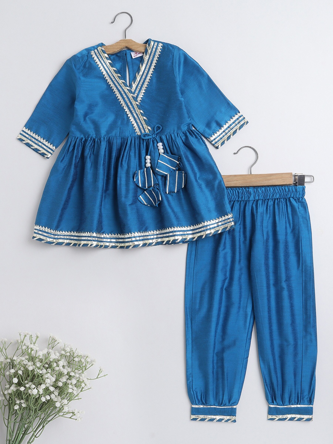 

The Magic Wand Girls V-Neck Angrakha Gotta Patti Kurta with Salwar, Blue