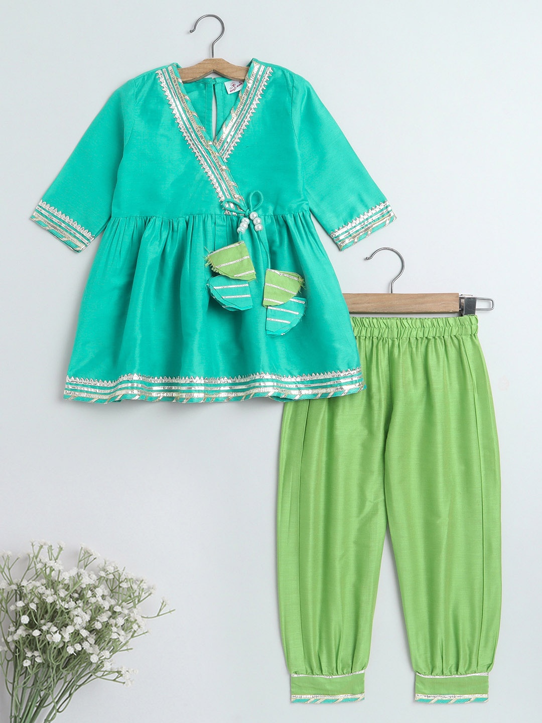 

The Magic Wand Girls V-Neck Angrakha Gotta Patti Kurta with Salwar, Blue