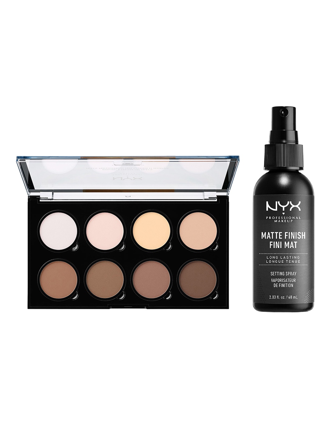 

NYX PROFESSIONAL MAKEUP Set of Highlight & Contour Palette & Matte Finish Setting Spray, Beige