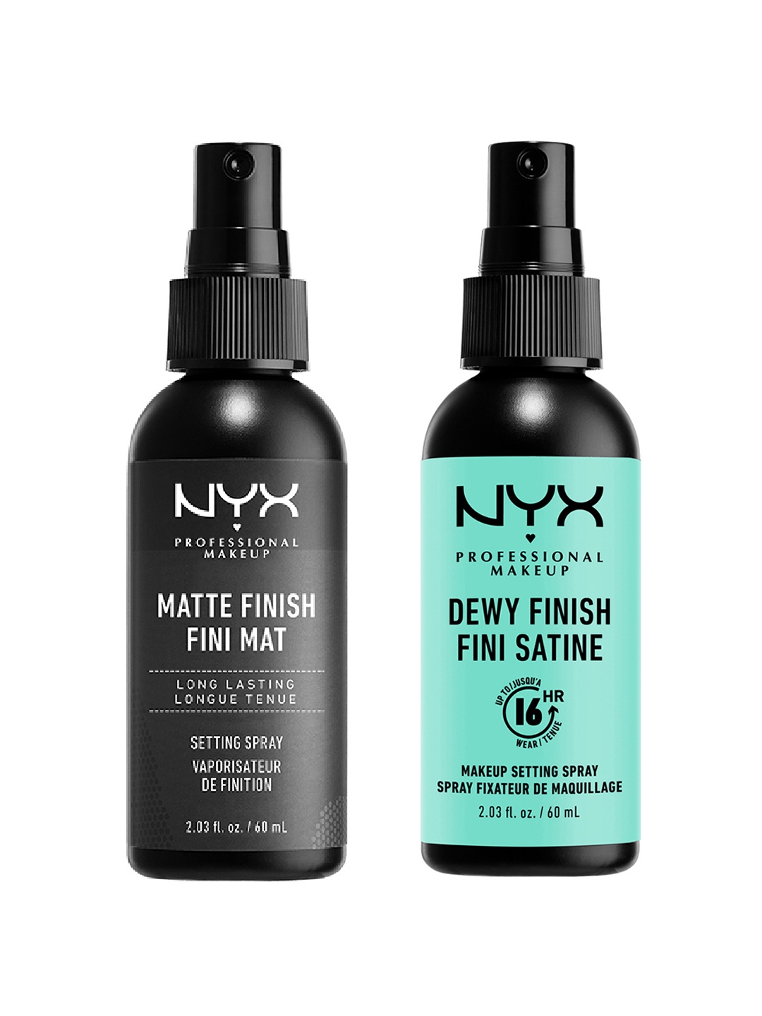 

NYX PROFESSIONAL MAKEUP Set of 2 Setting Spray 60ml each - Matte Finish & Dewy Finish, Black