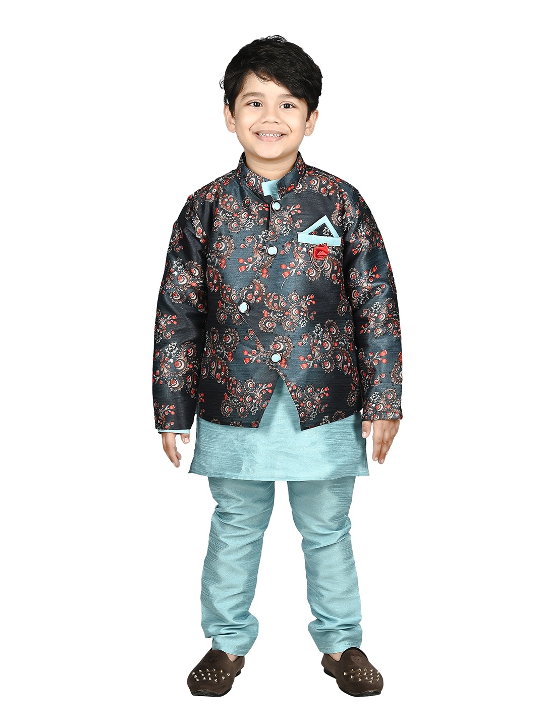 

BAESD Printed Sherwani Set, Turquoise blue