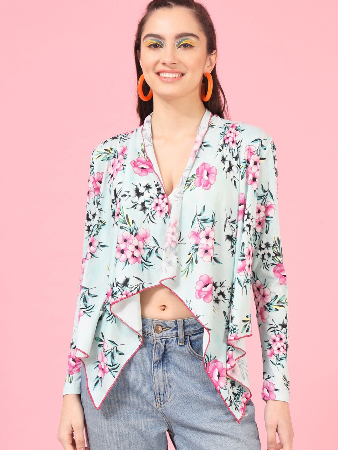

BAESD Floral Printed Asymmetric Shrug, Blue