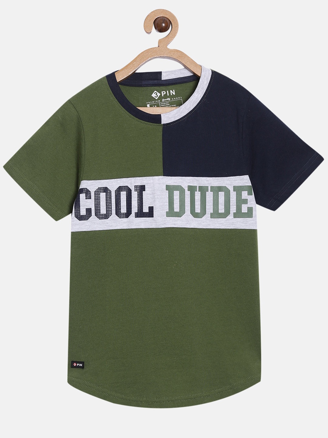 

3PIN Boys Colourblocked Cotton T-shirt, Olive