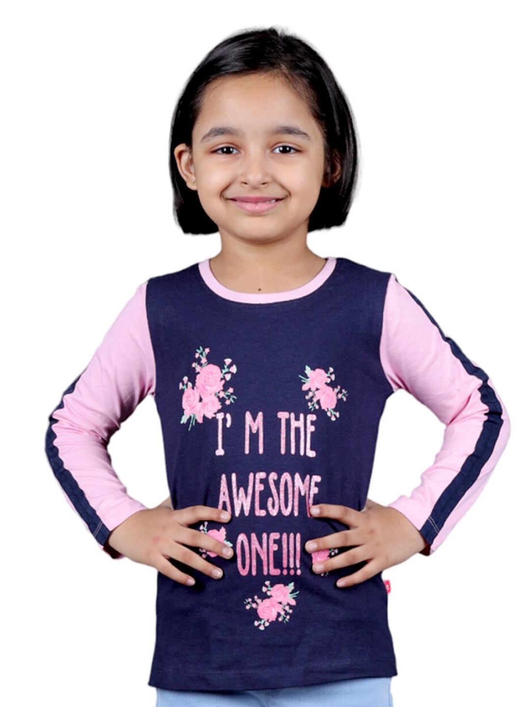 

3PIN Girls Typography Printed Cotton T-Shirt, Navy blue