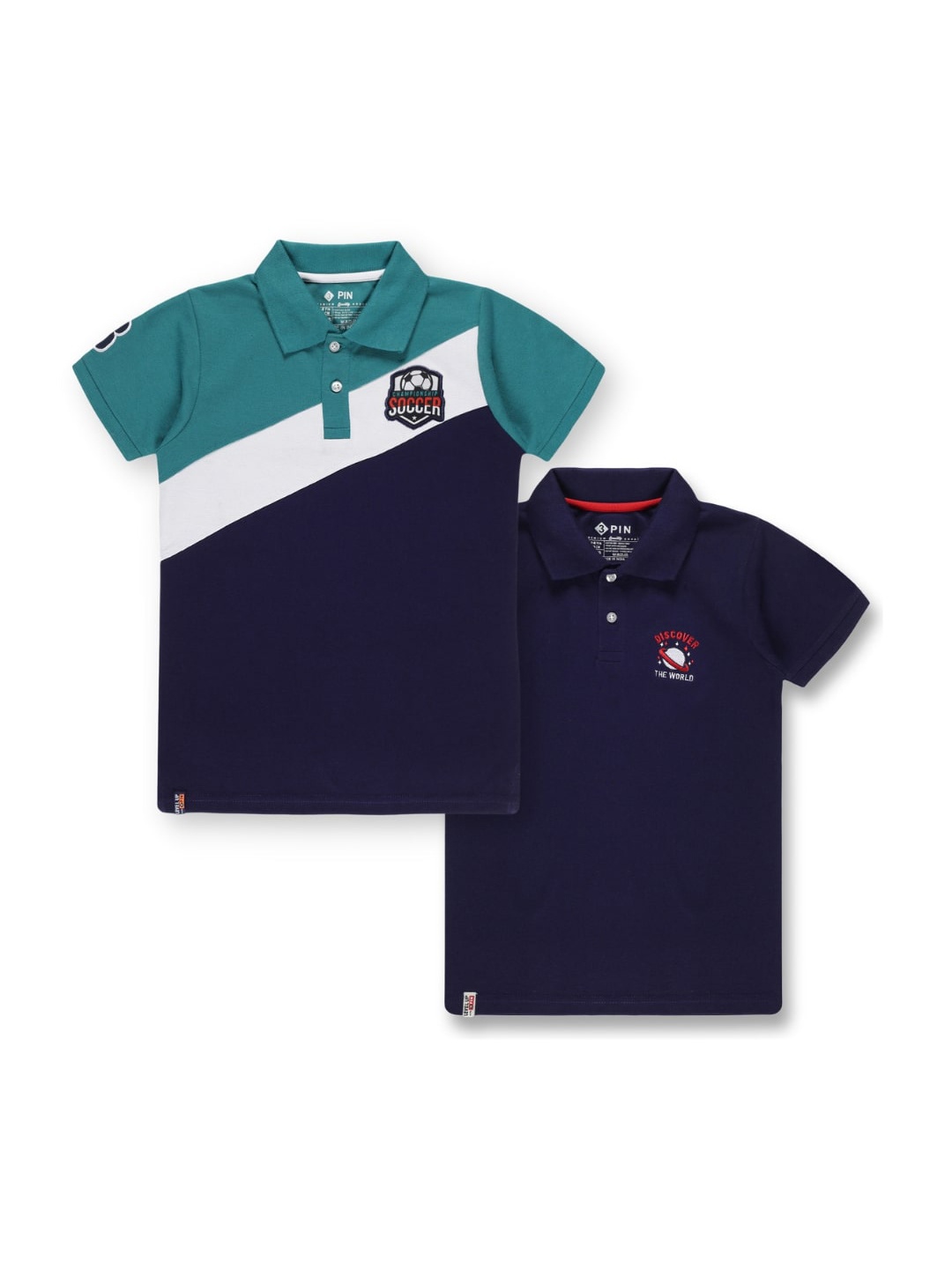 

3PIN Boys Pack Of 2 Polo Collar Cotton T-Shirt, Green