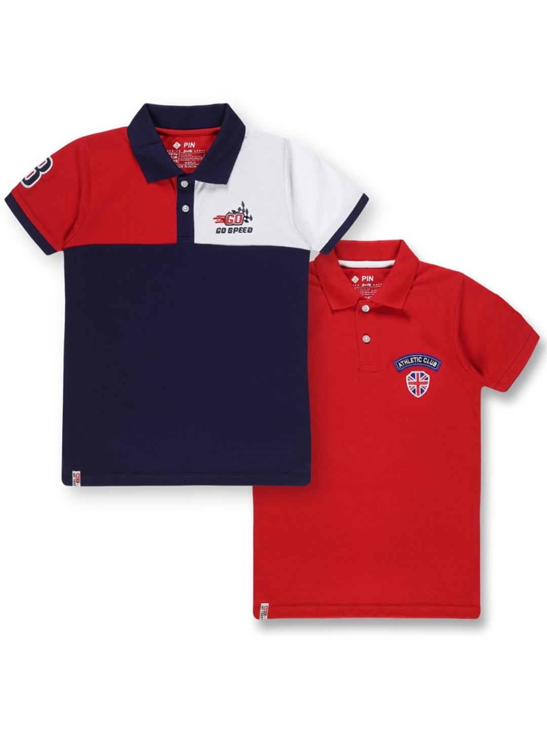 

3PIN Boys Pack of 2 Polo Collar Cotton T-shirts, Navy blue