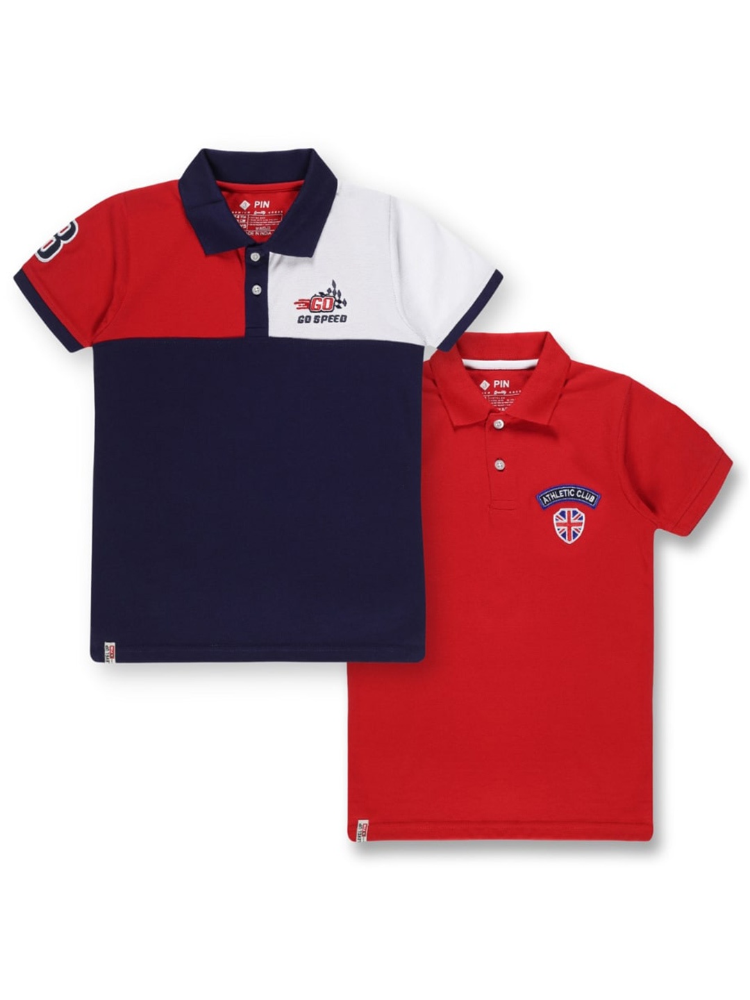 

3PIN Boys Pack of 2 Polo Collar Cotton T-shirts, Navy blue