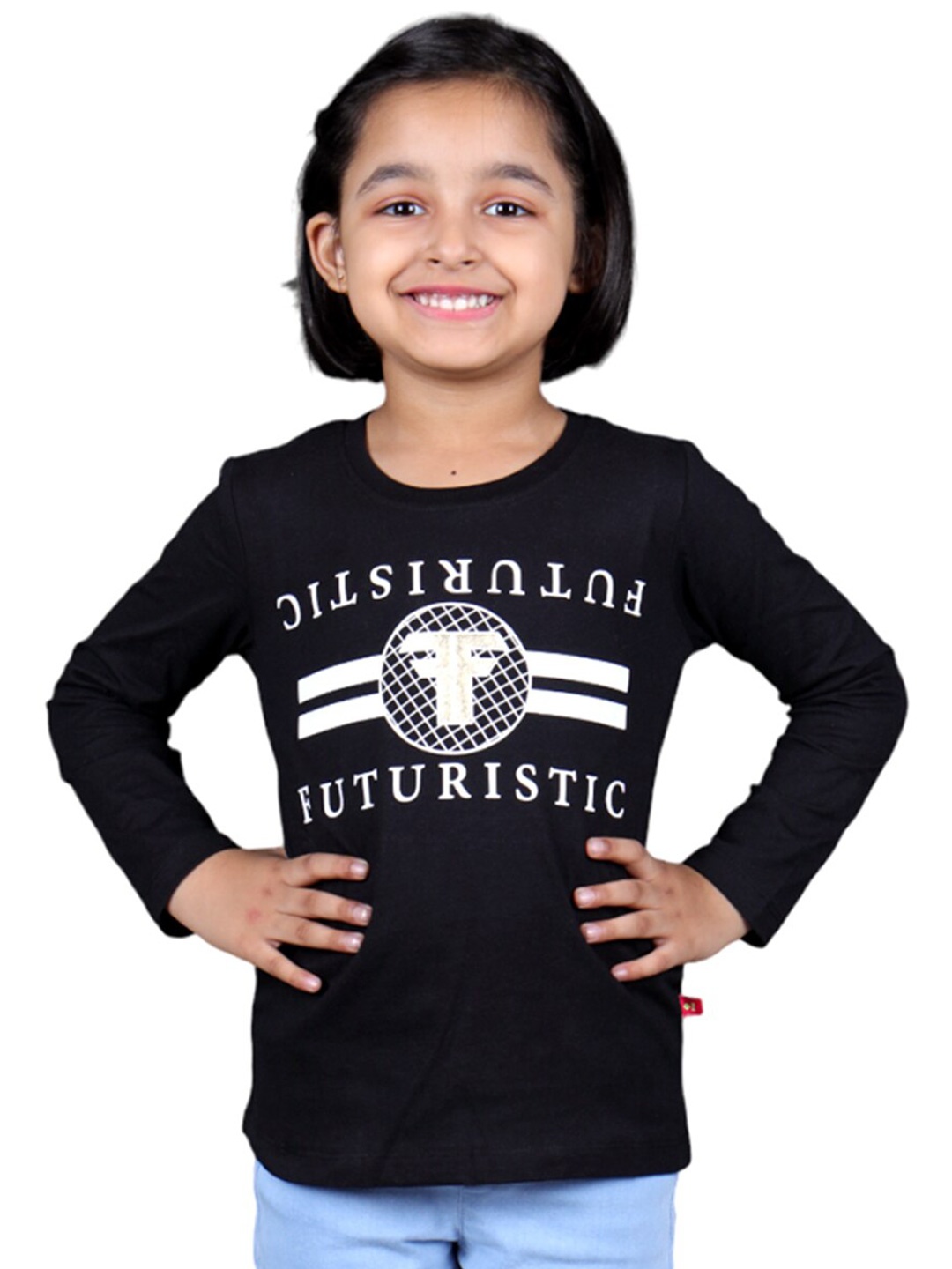 

3PIN Girls Typography Printed Cotton T-shirt, Black