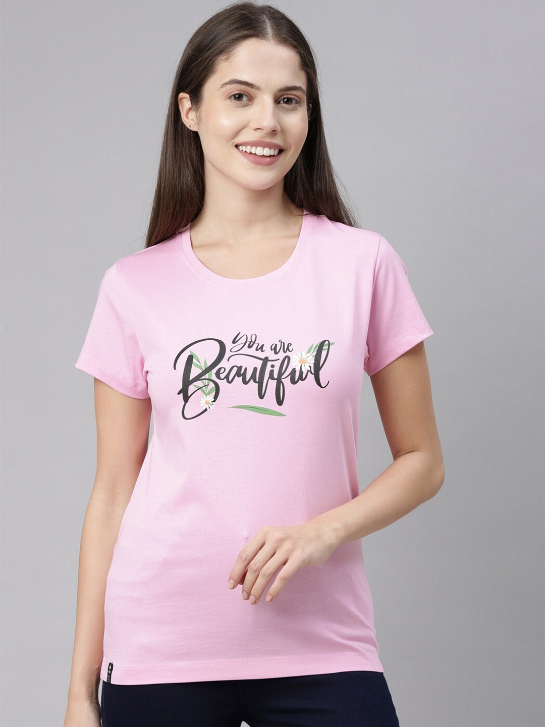 3PIN Typography Printed Cotton T-shirt, Pink