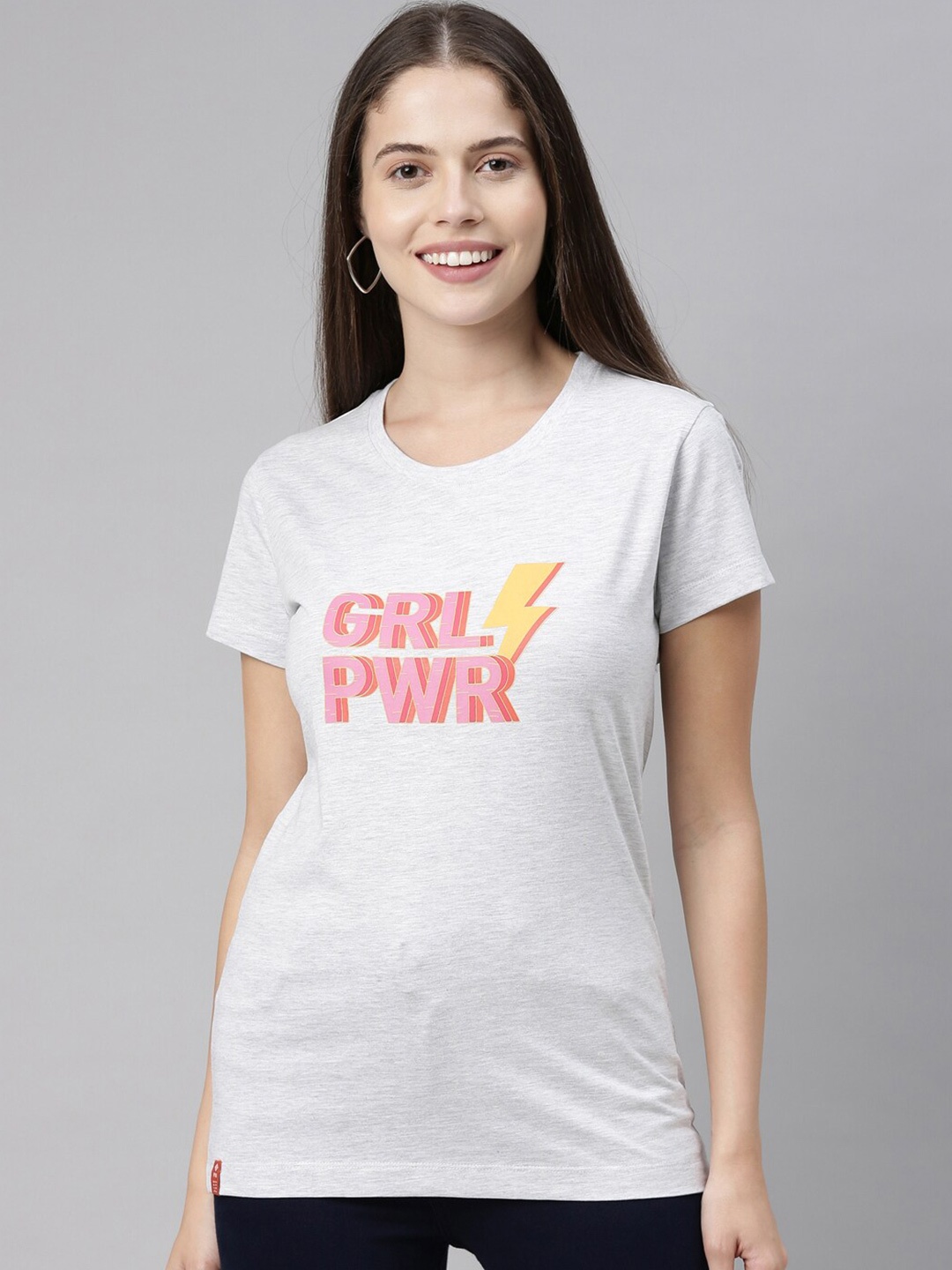 

3PIN Typography Printed Cotton T-shirt, Grey melange
