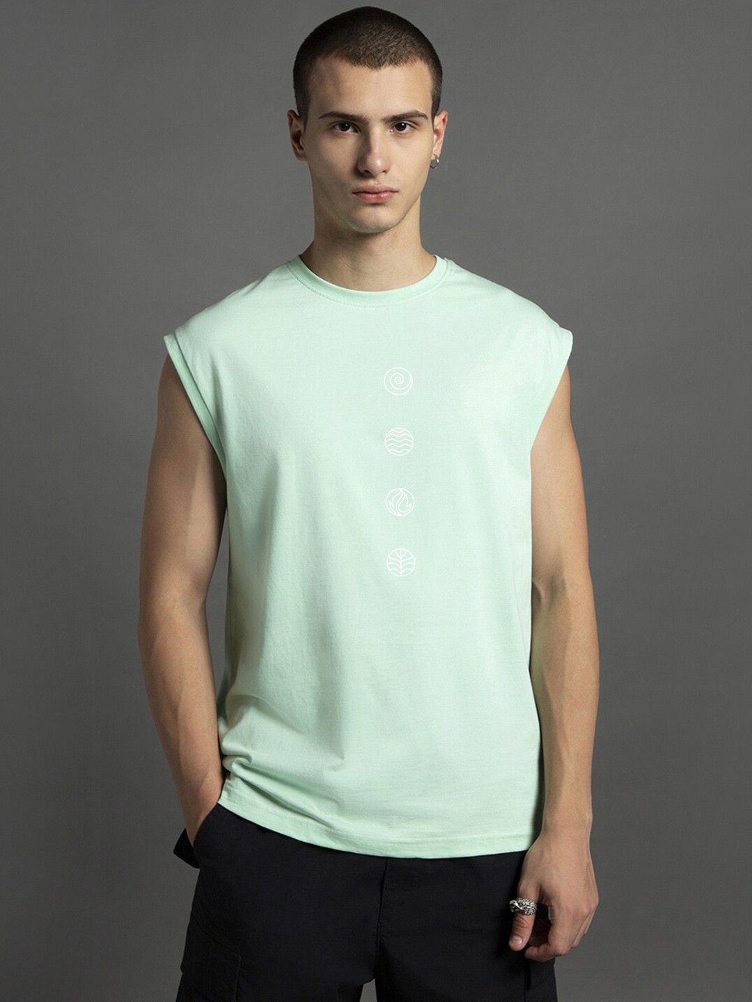 

Bewakoof Green Peace Seeker Graphic Printed Boxy Fit Vest