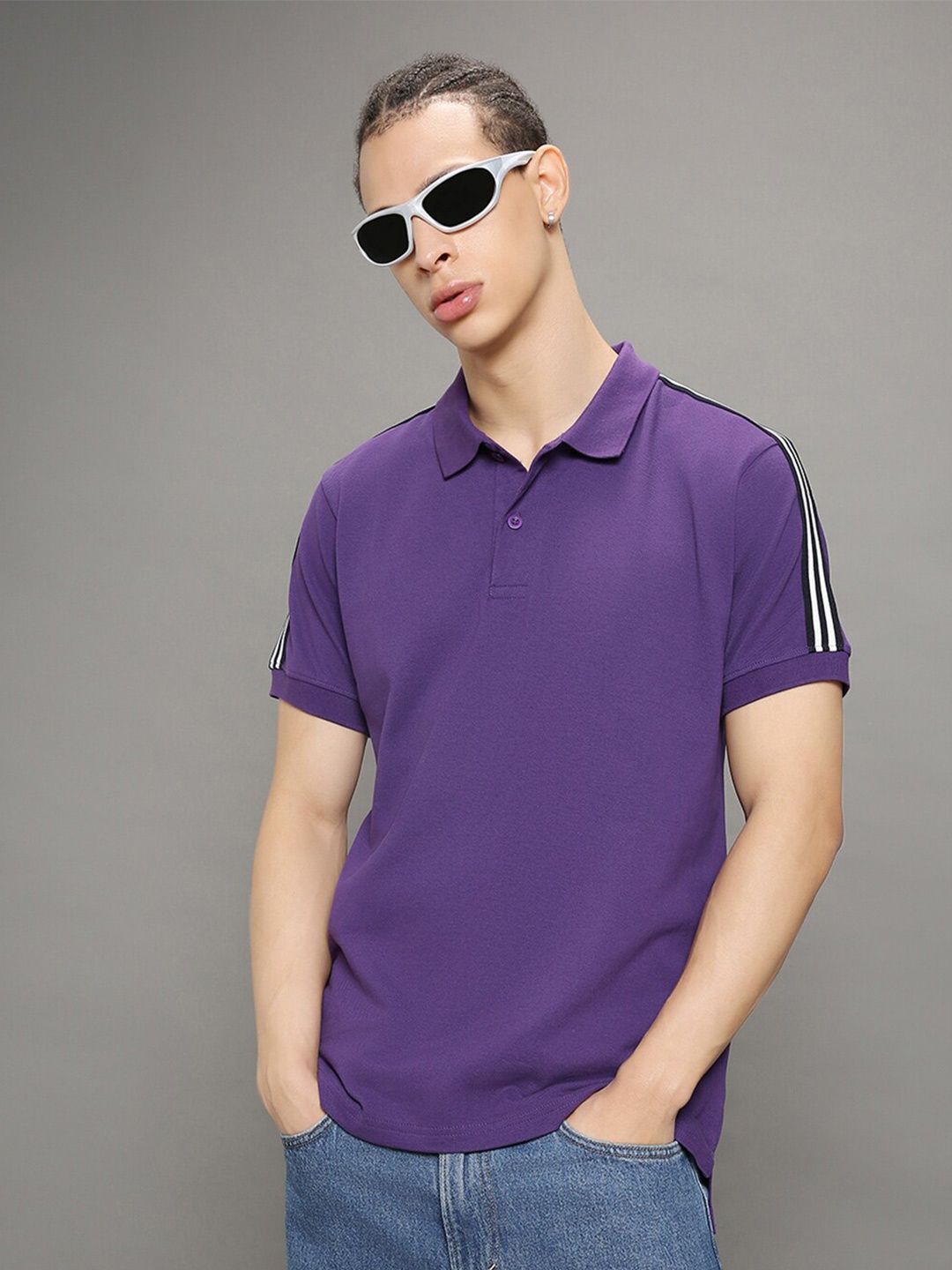 

Bewakoof Purple Polo Collar Pure Cotton T-Shirt