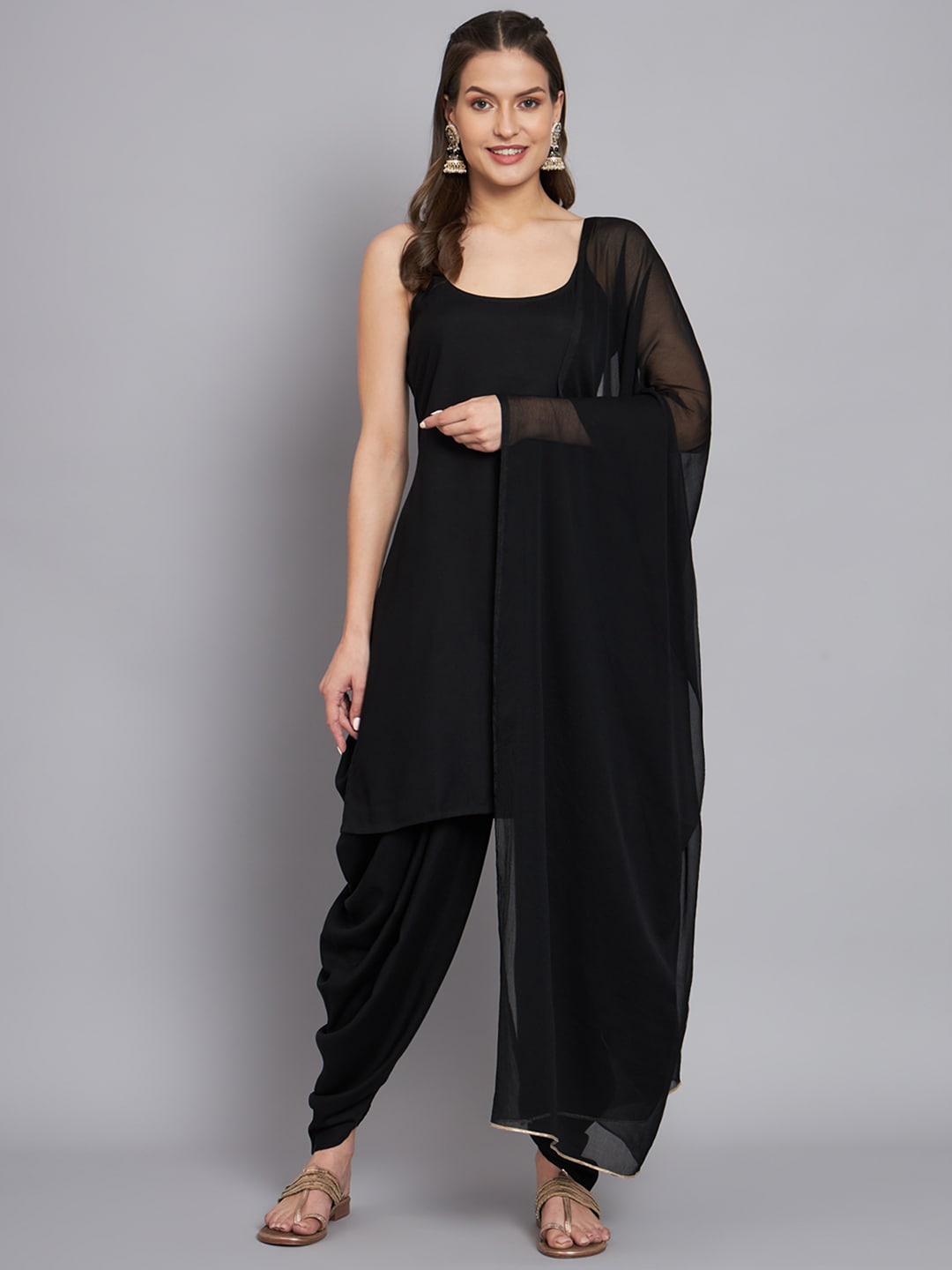 

DIVINATION Viscose Rayon Kurta with Dhoti Pants & Dupatta, Black