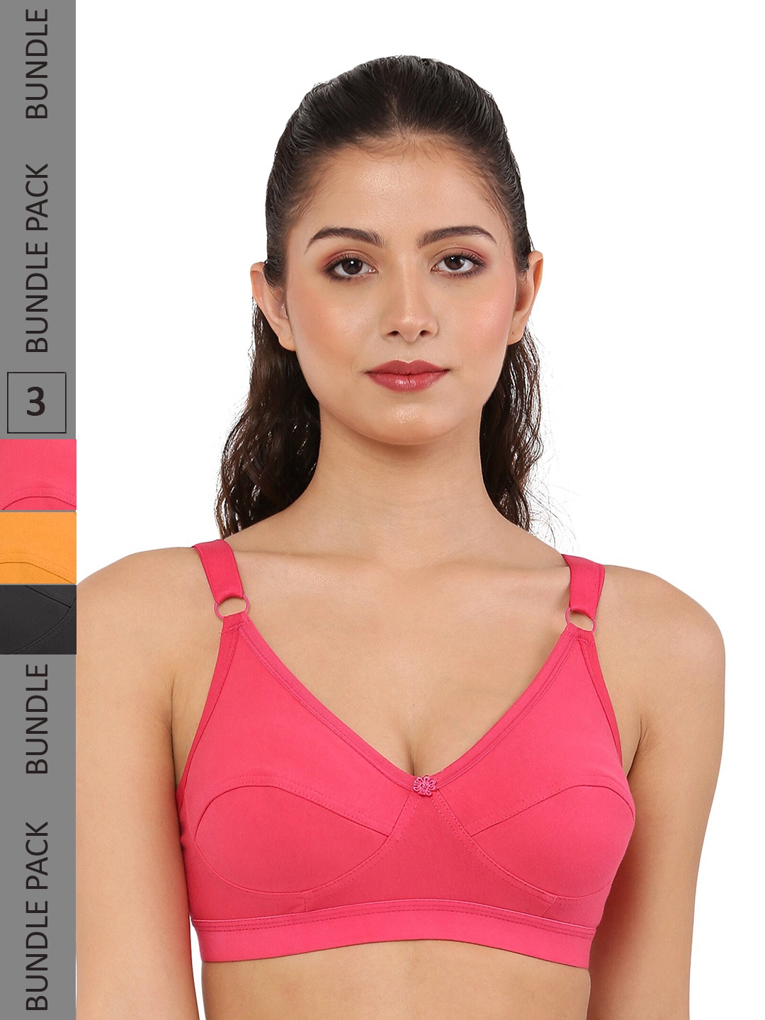 

Piylu Pack Of 3 Non Padded Cut & Sew Full Coverage Cotton Bra-All Day Comfort, Black