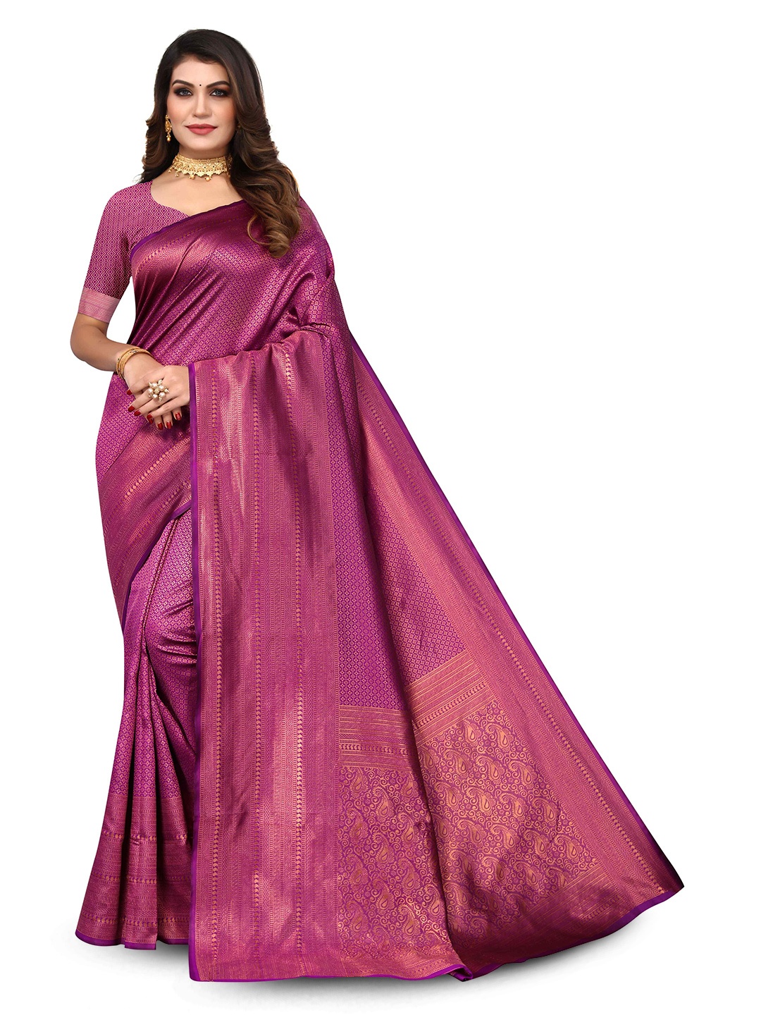 

AADVIKA Woven Design Zari Kanjeevaram Saree, Pink