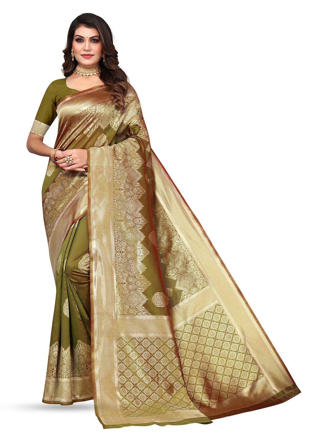 

AADVIKA Woven Design Zari Kanjeevaram Saree, Green