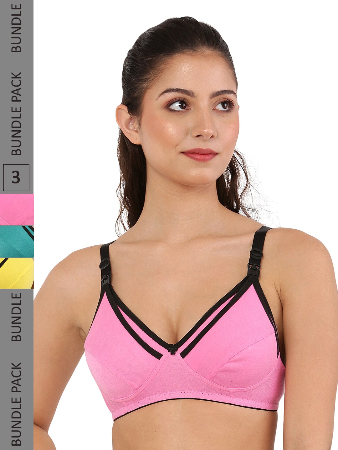 

Piylu Pack Of 3 Maternity Bra With Full Coverage Cut & Sew All Day Comfort, Pink