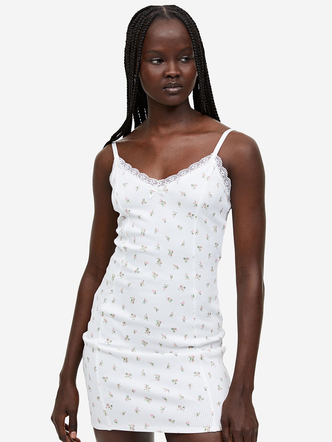 

H&M Lace-Trimmed Bodycon Dress, White