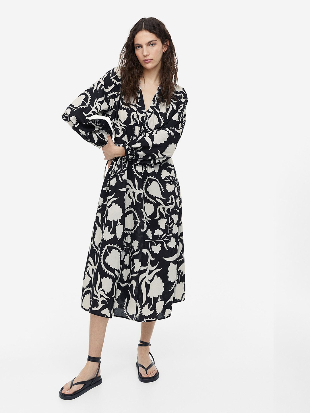 

H&M Tie-Detail Cotton Dress, Black