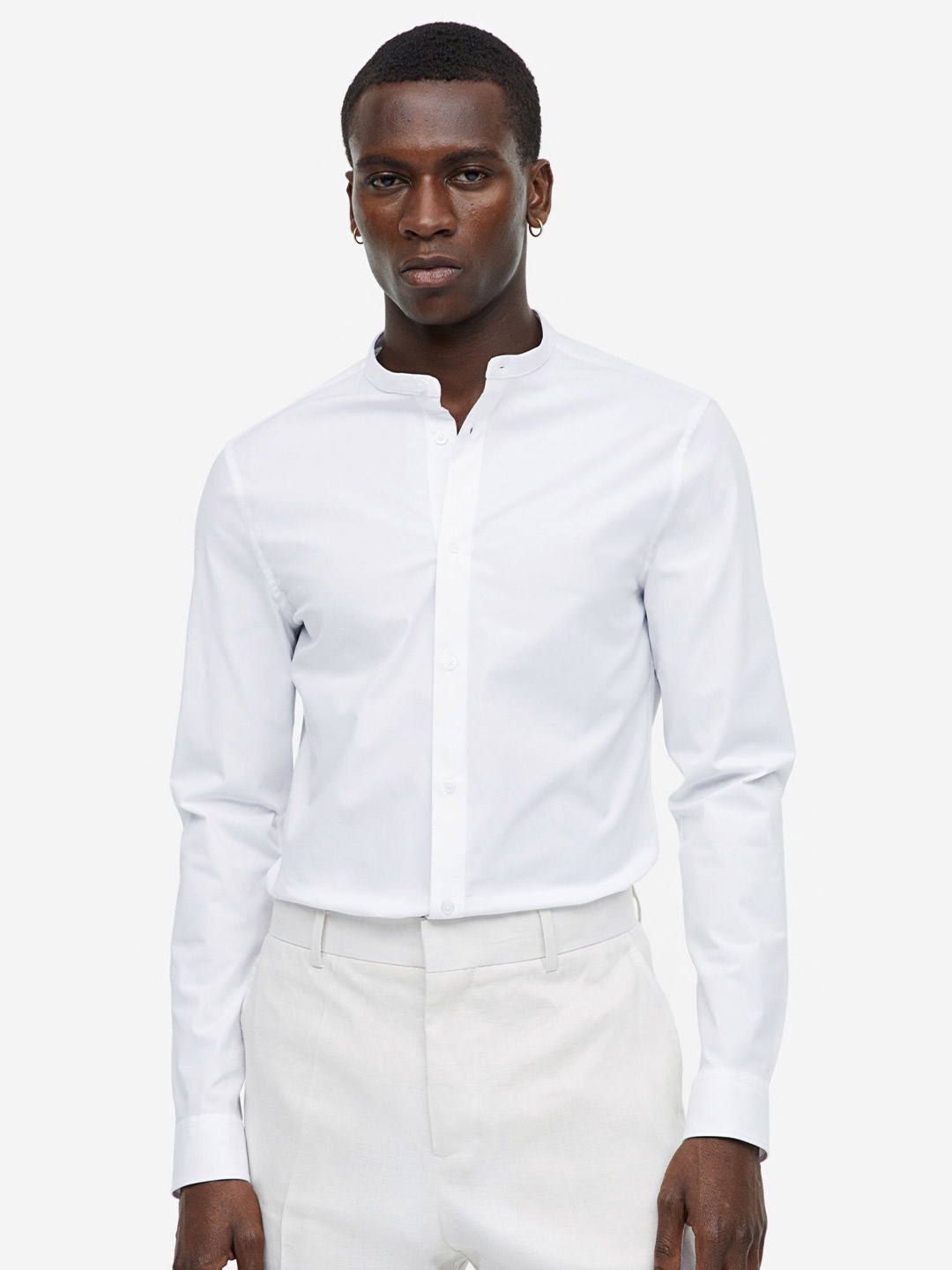

H&M Muscle Fit Grandad Shirt, White