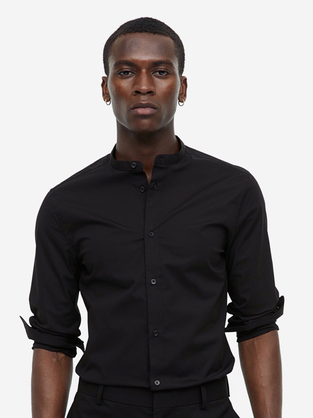 

H&M Muscle Fit Grandad Shirt, Black