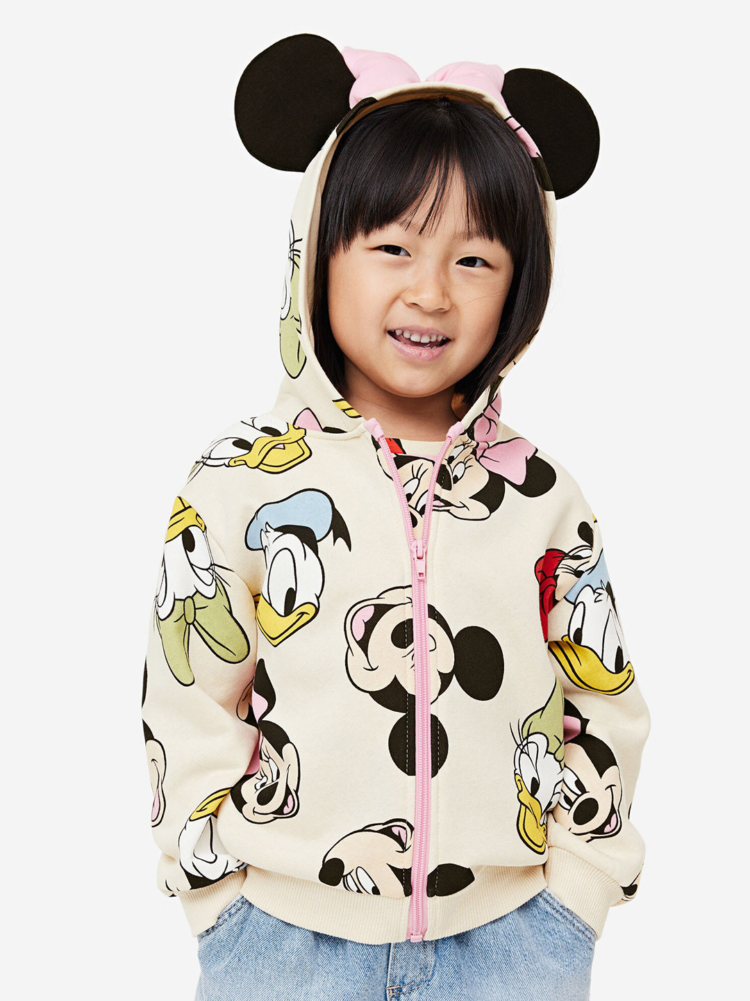 

H&M Girls Printed Zip-Through Hoodie, Beige