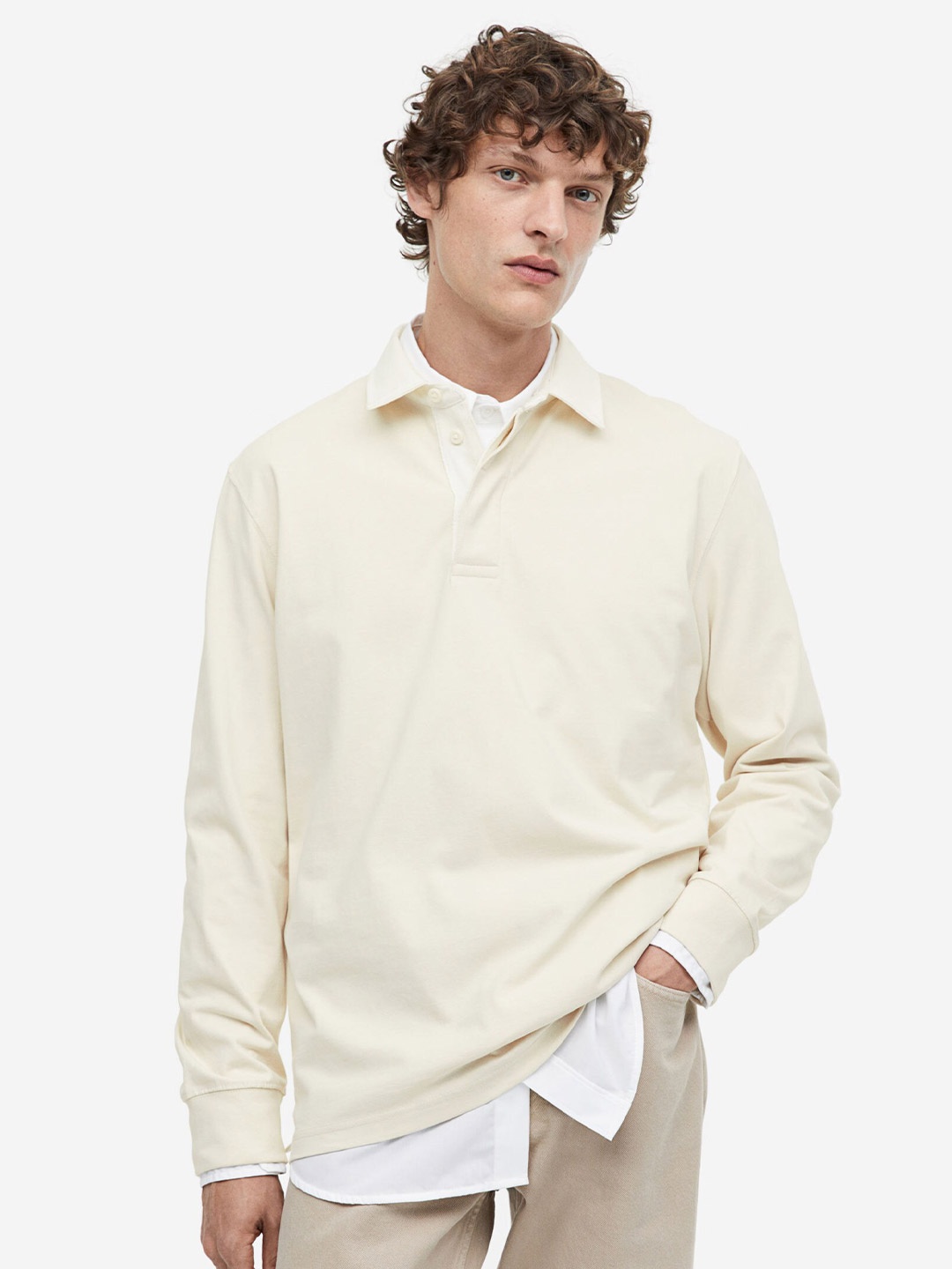 

H&M Regular Fit Cotton Rugby Shirt, Beige