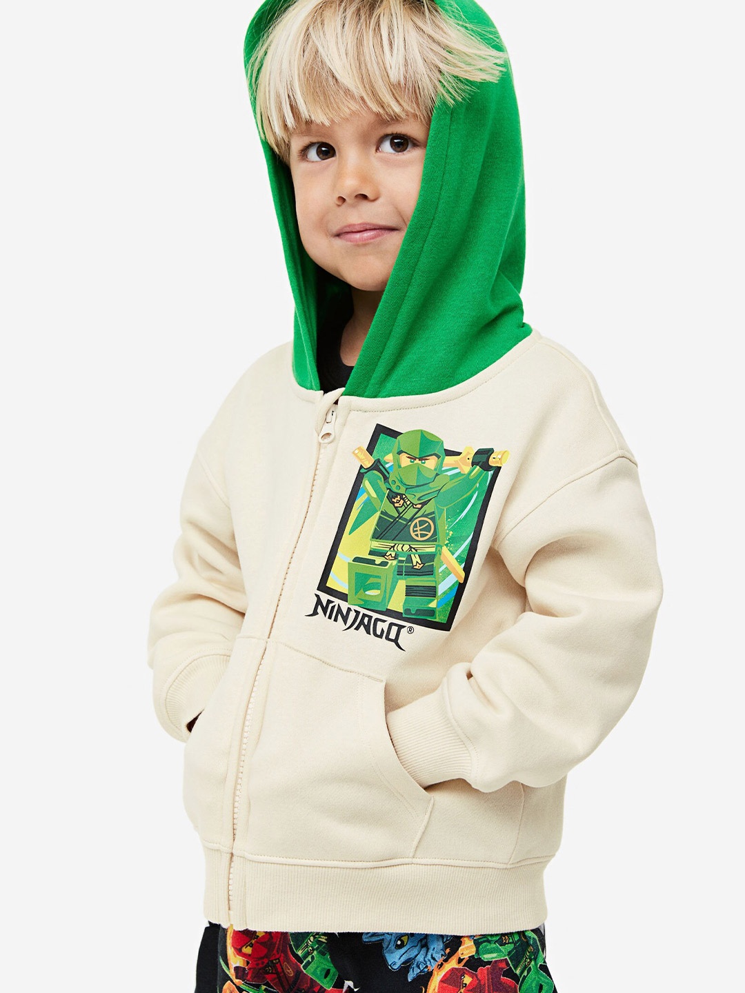 

H&M Boys Printed Zip-Through Hoodie, Beige