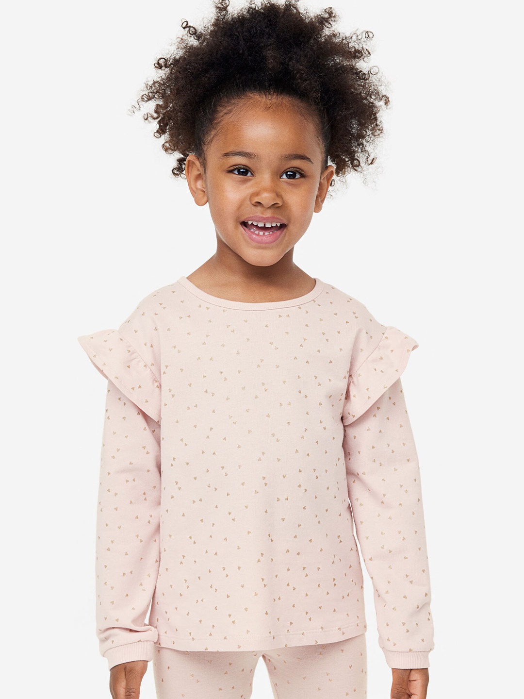 

H&M Girls Pure Cotton Flounce-Trimmed Sweatshirt, Pink