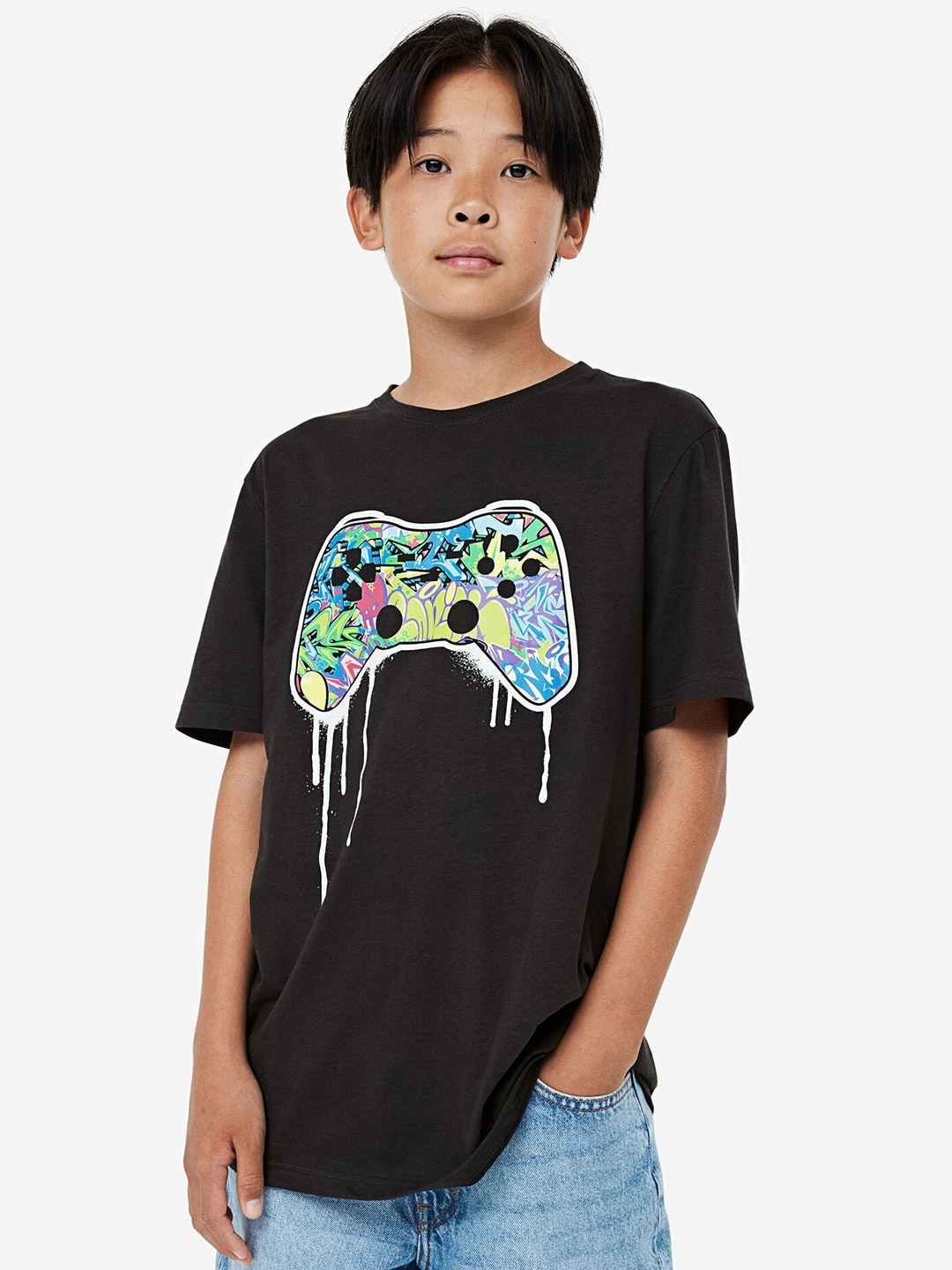 

H&M Boys Printed Cotton T-shirt, Black