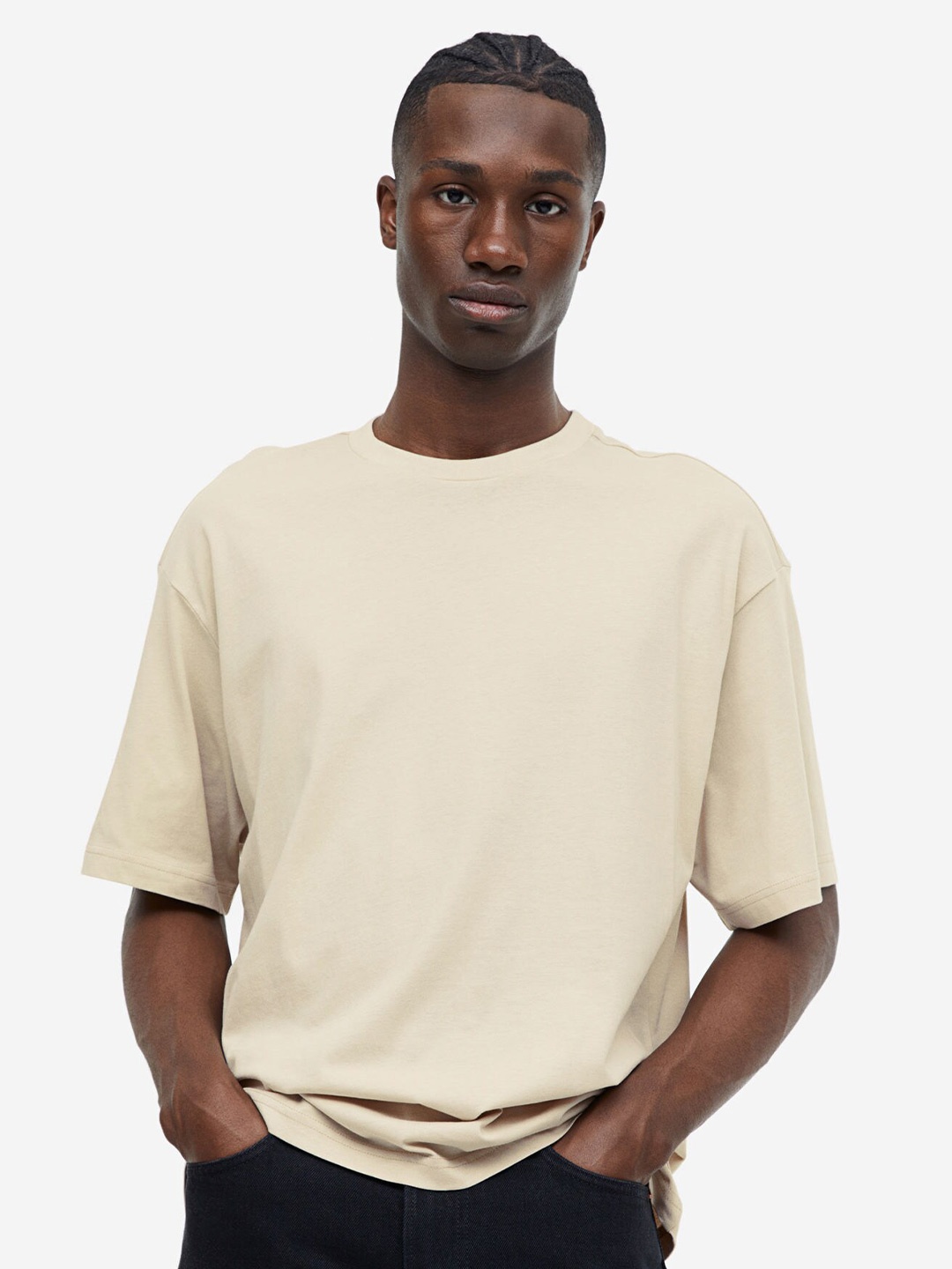 

H&M Pure Cotton Relaxed Fit T-shirt, Beige