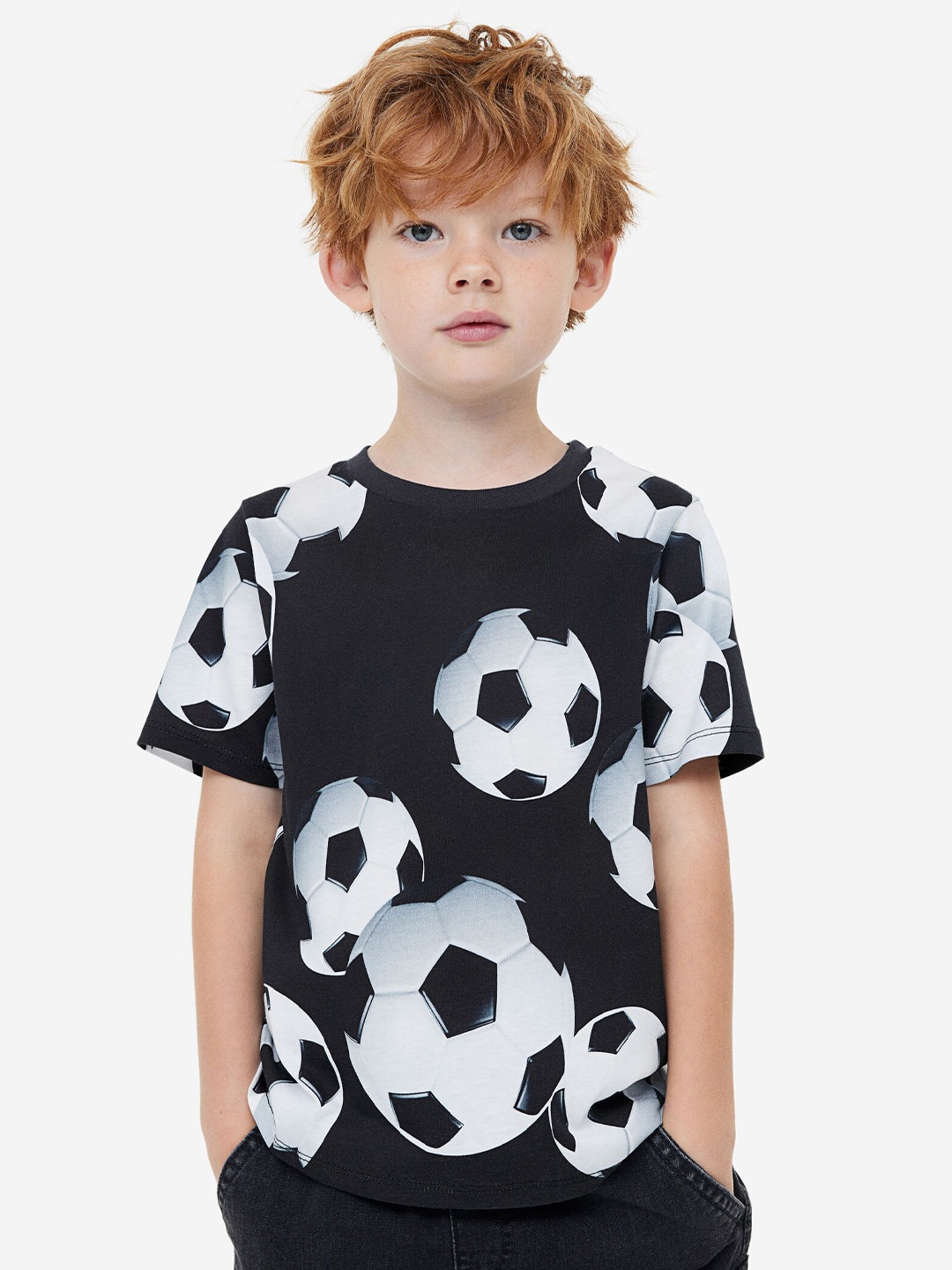 

H&M Boys Pure Cotton Printed Jersey T-Shirt, Black