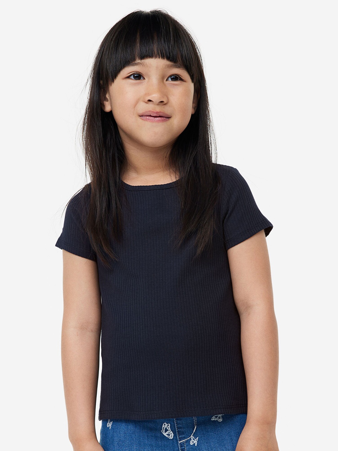 

H&M Girls Ribbed Cotton Top, Blue