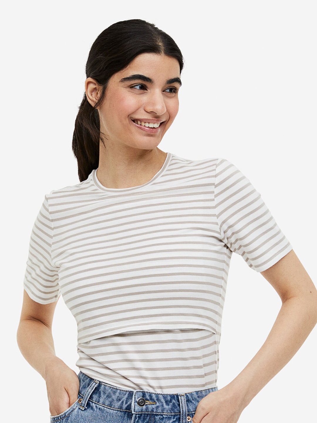 

H&M MAMA 2-Pack Nursing Tops, Beige