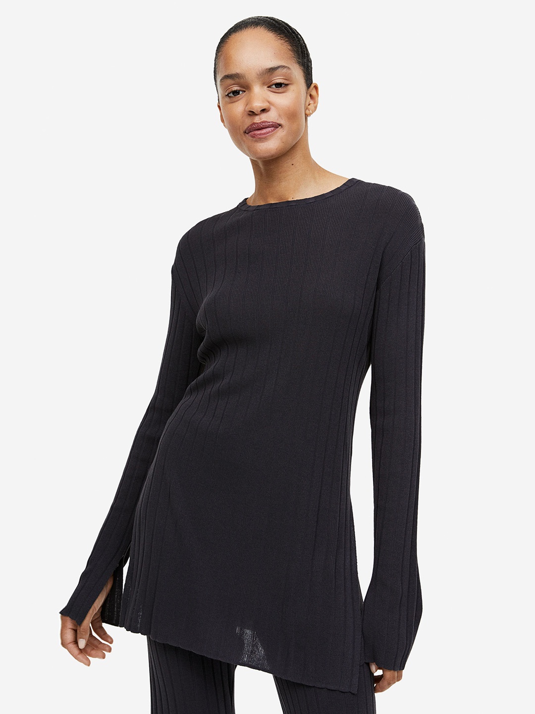 

H&M Ribbed Viscose-Blend Top, Black