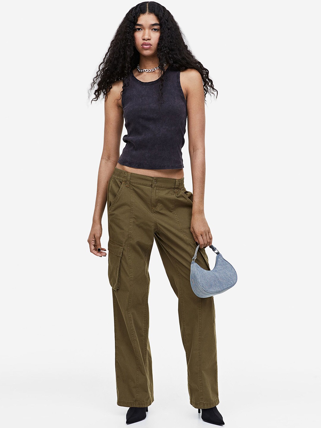 

H&M Women Canvas Cargo Trousers, Green
