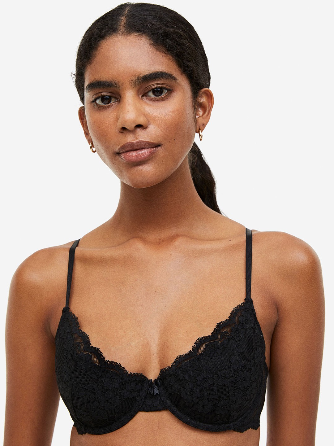 

H&M Padded Underwired Lace Bra, Black