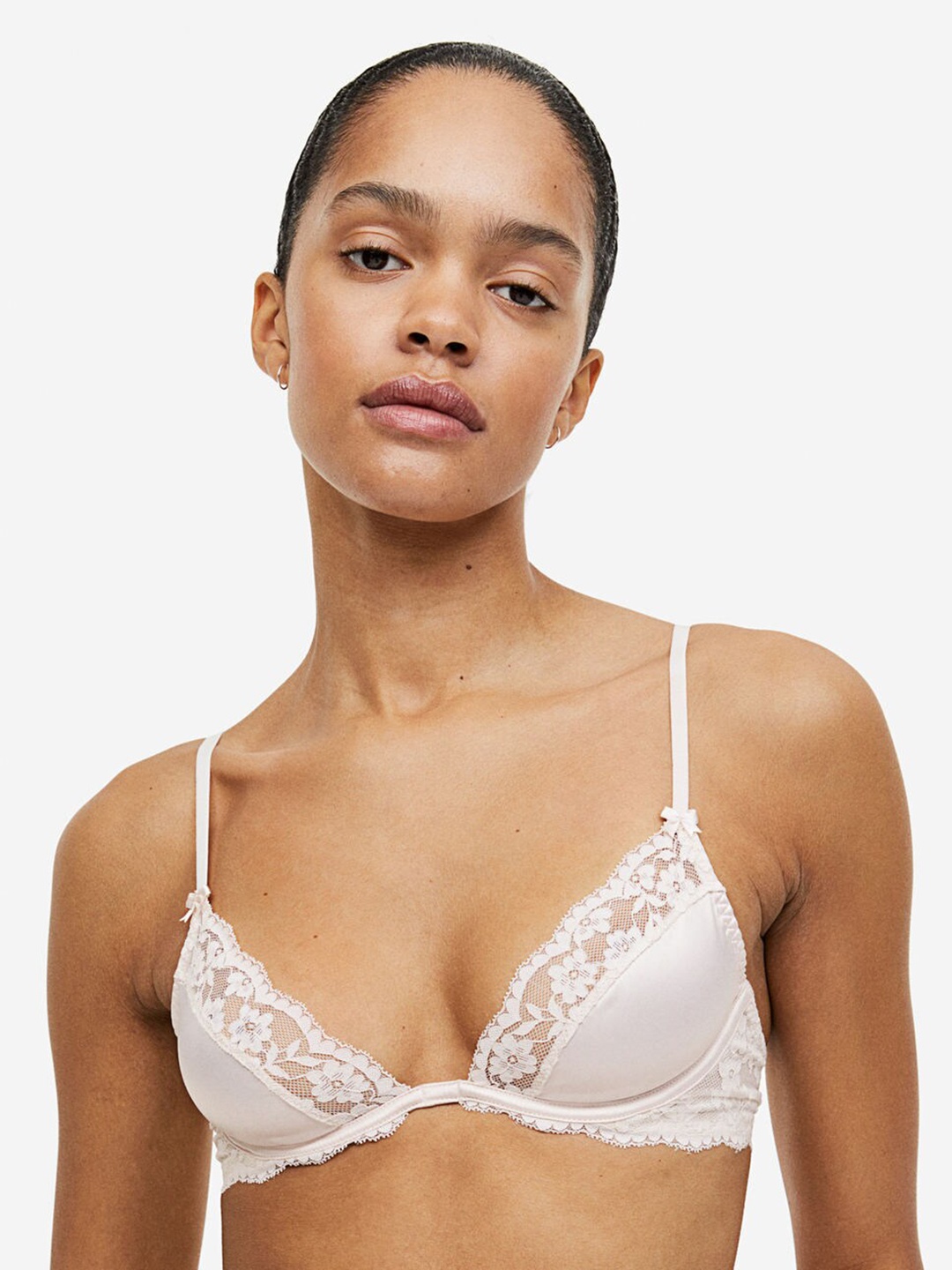 

H&M Non-Padded Underwired Satin and Lace Bra, Beige