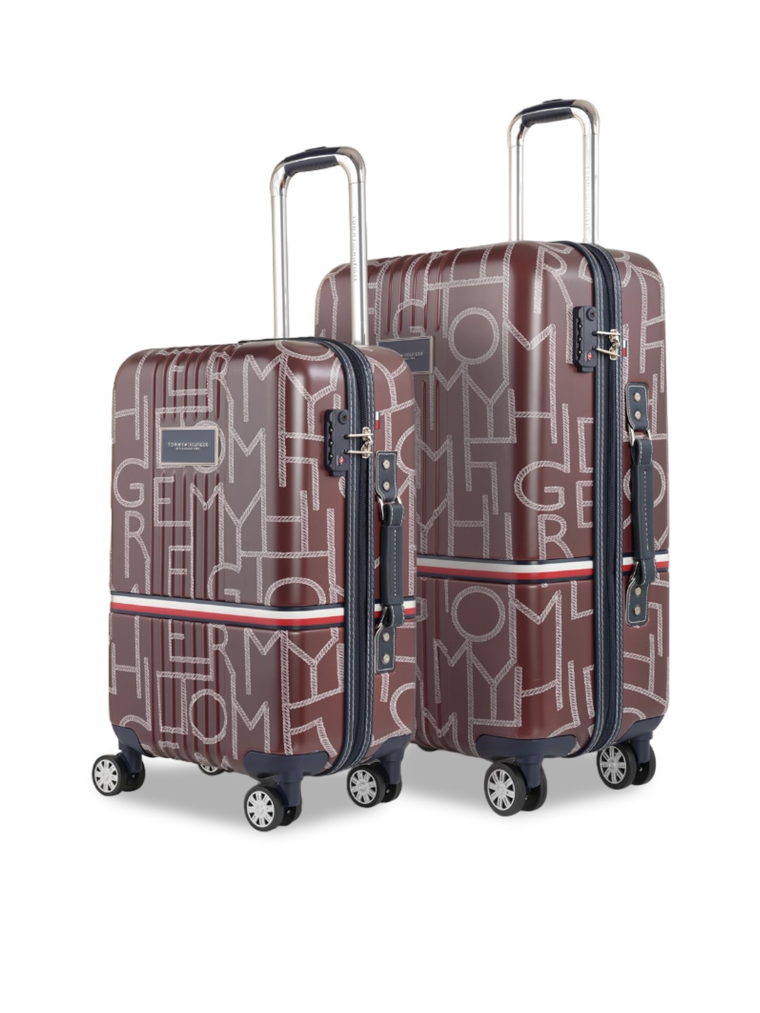 

Tommy Hilfiger Set Of 2 Printed Hard-Sided Trolley Suitcases, Brown