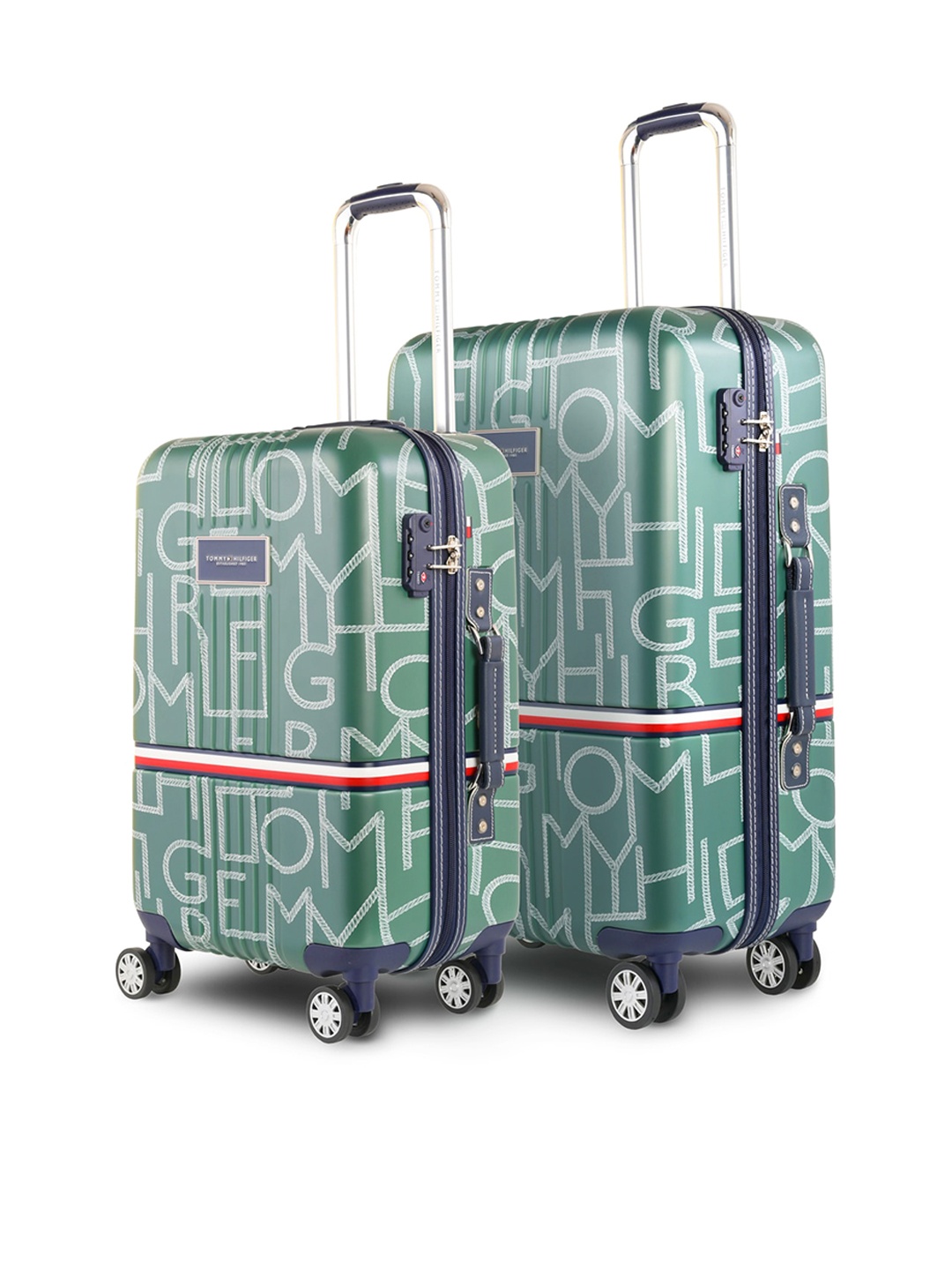 

Tommy Hilfiger Set Of 2 Printed Hard-Sided 360-Degree Rotation Trolley Bags, Olive