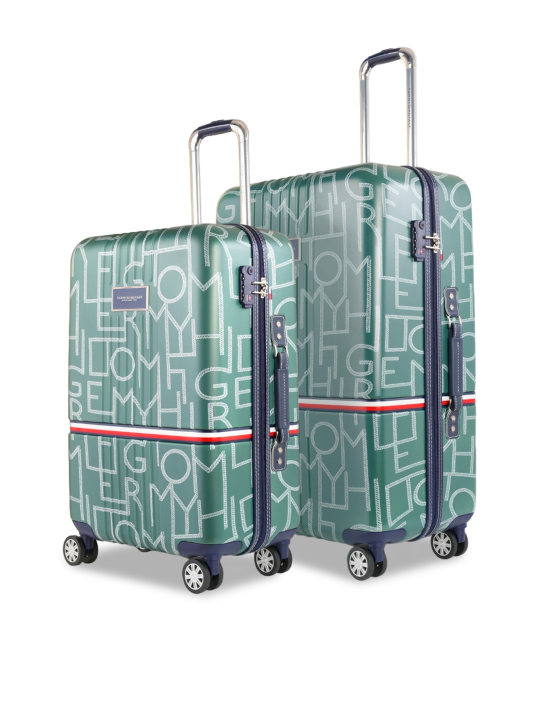 

Tommy Hilfiger Unisex Set Of 2 Printed Water Resistant Hard-Sided Trolley Suitcases, Olive