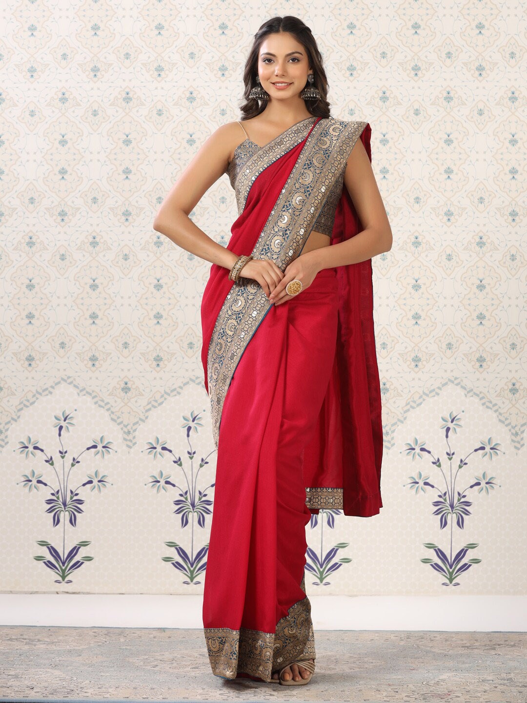 

Ode by House of Pataudi Woven Design Border Zari Saree, Red