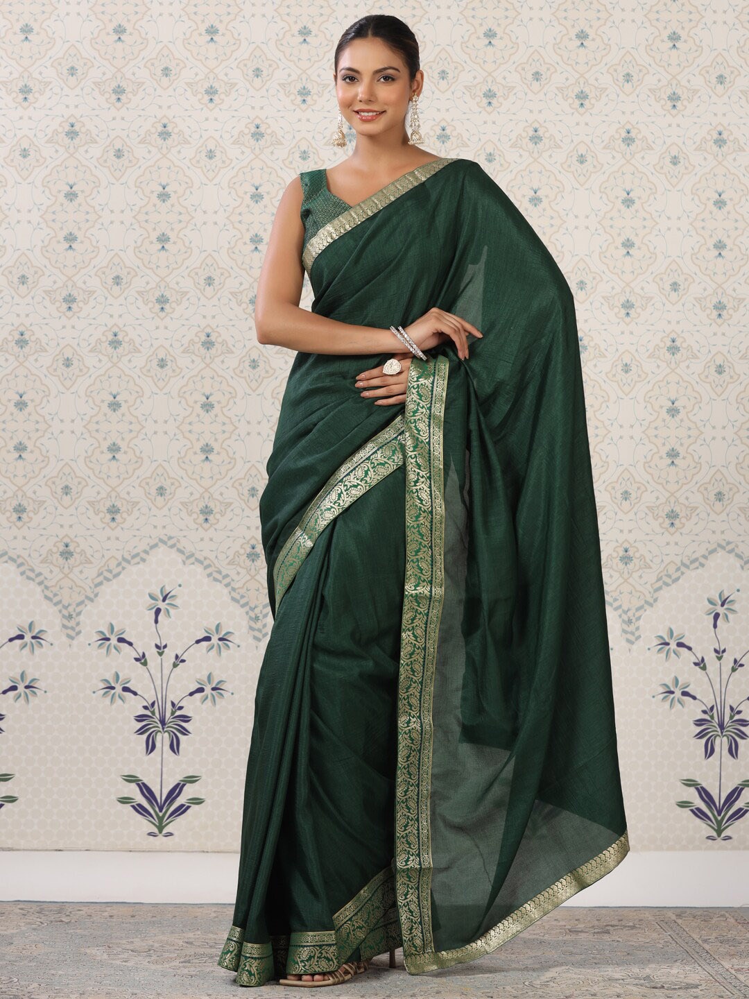 

Ode by House of Pataudi Woven Design Border Zari Saree, Green