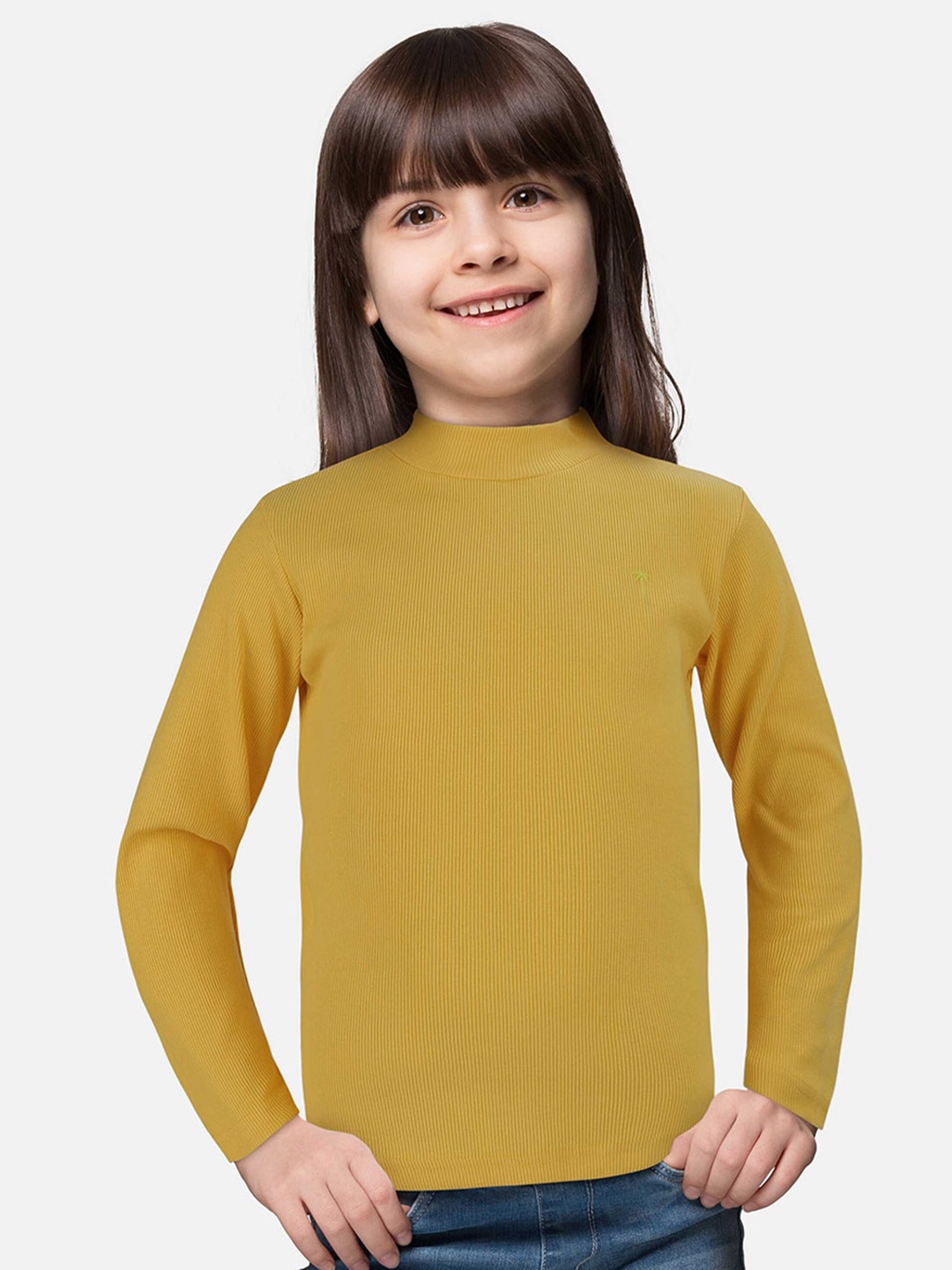 

Palm Tree Girls High Neck Cotton Pullover, Mustard