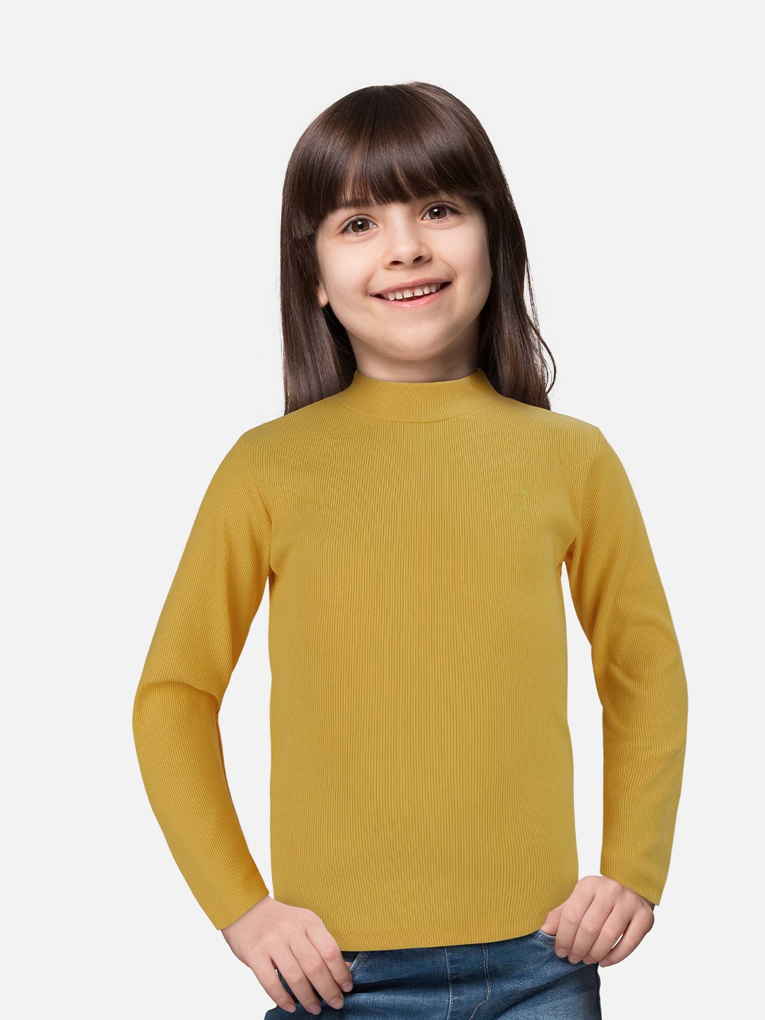 

Palm Tree Girls High Neck Cotton Top, Mustard